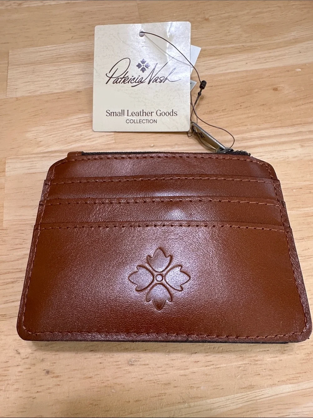 Patricia Nash Chestnut Brown Embossed Leather Card Holder